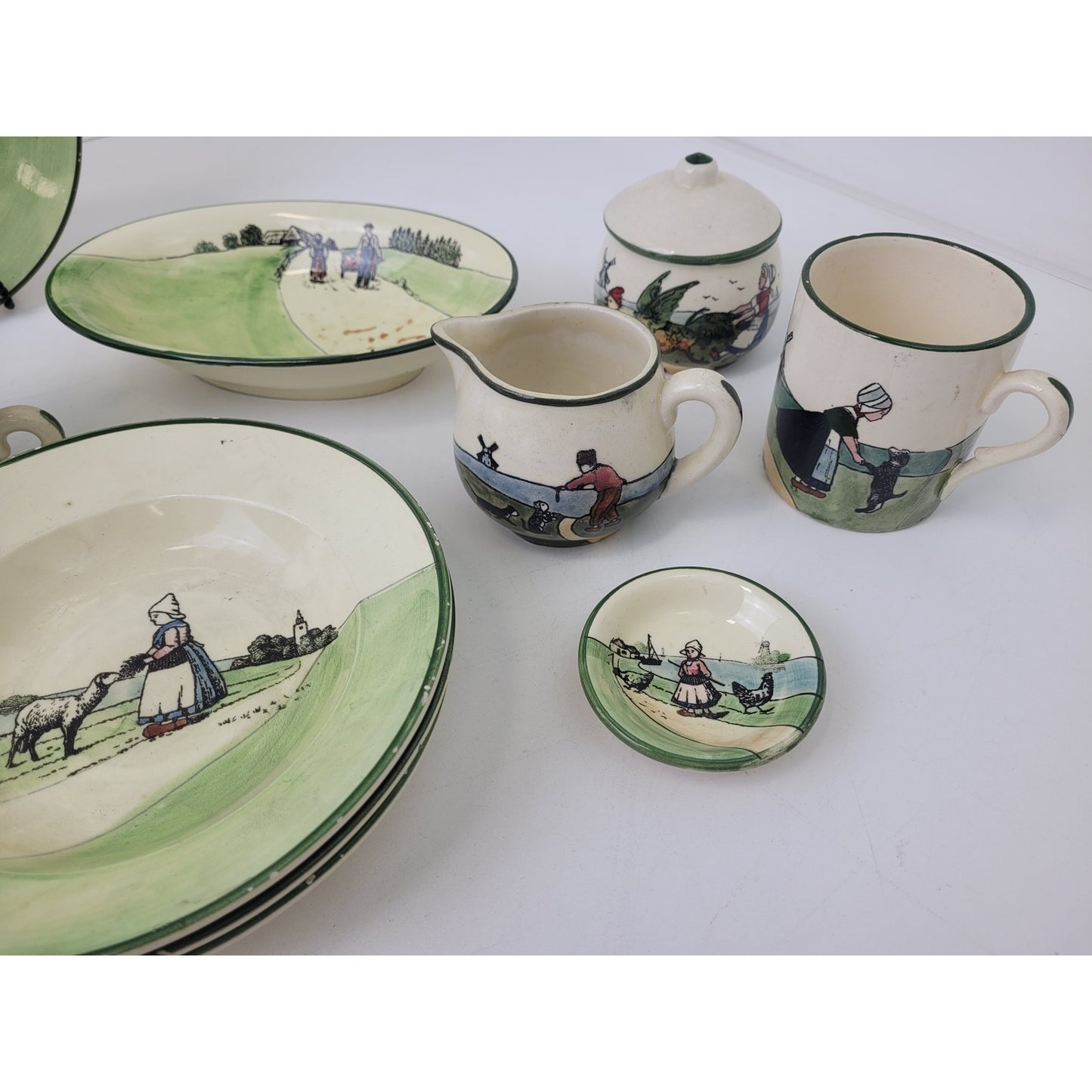 Antique G.S. Zell Baden & Haag Pottery Dutch Scenes Hand Painted Lot of 25