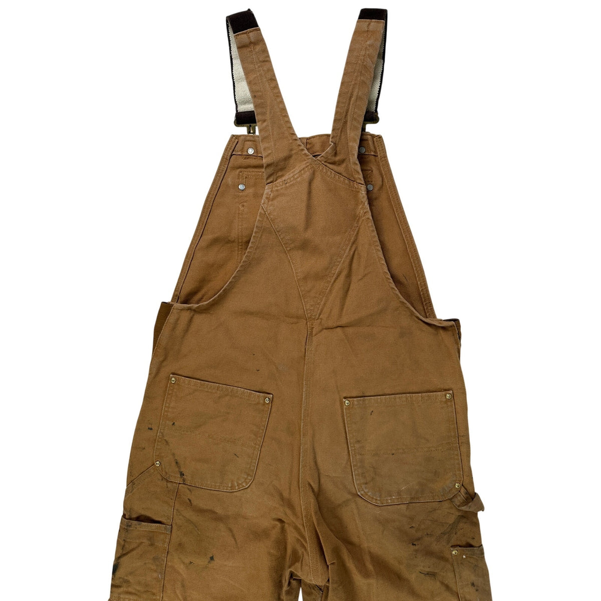 VTG Carhartt Distressed Brown Duck Canvas Double-Knee Overalls Men's Sz 38 x 28