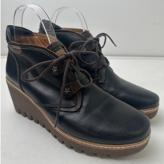 Pikolinos Maple Wedge Black Leather Ankle Boot Women's Sz 39