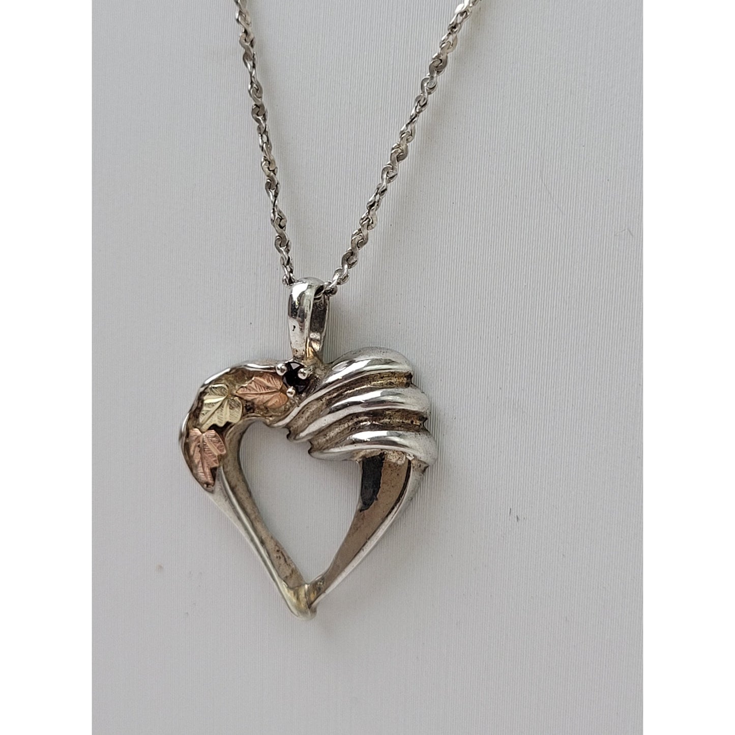 Vintage Garnet Black Hills Gold Sterling Silver Heart on 925 18" Chain