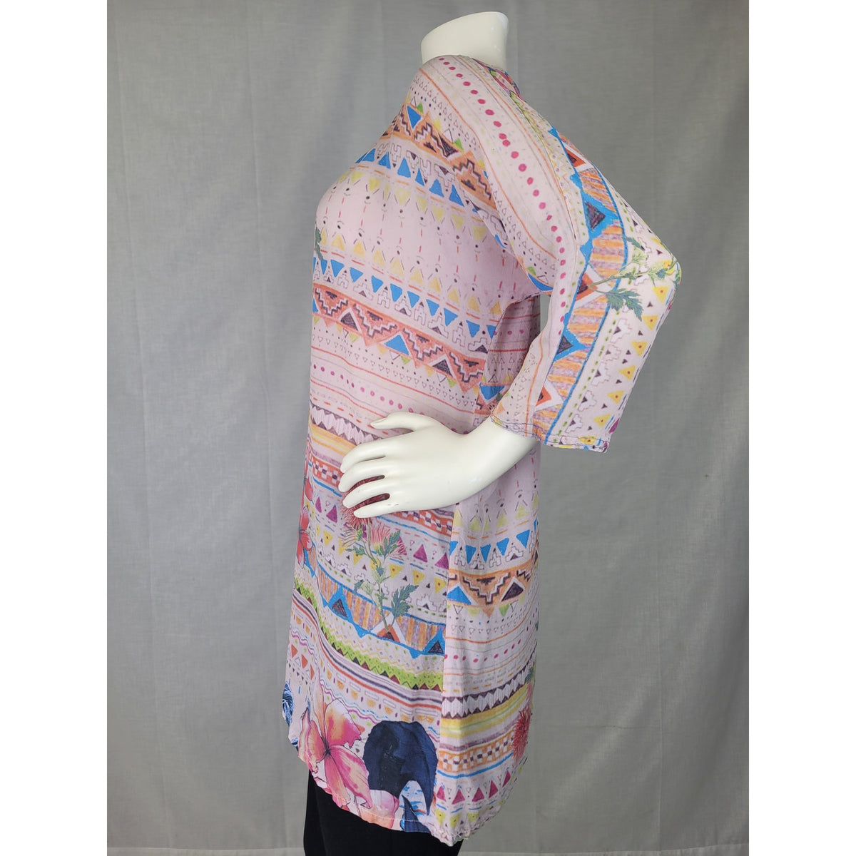 Johnny Was Elly Flair Aztec Geometric Floral Print Rayon Tunic Top Women's Sz S