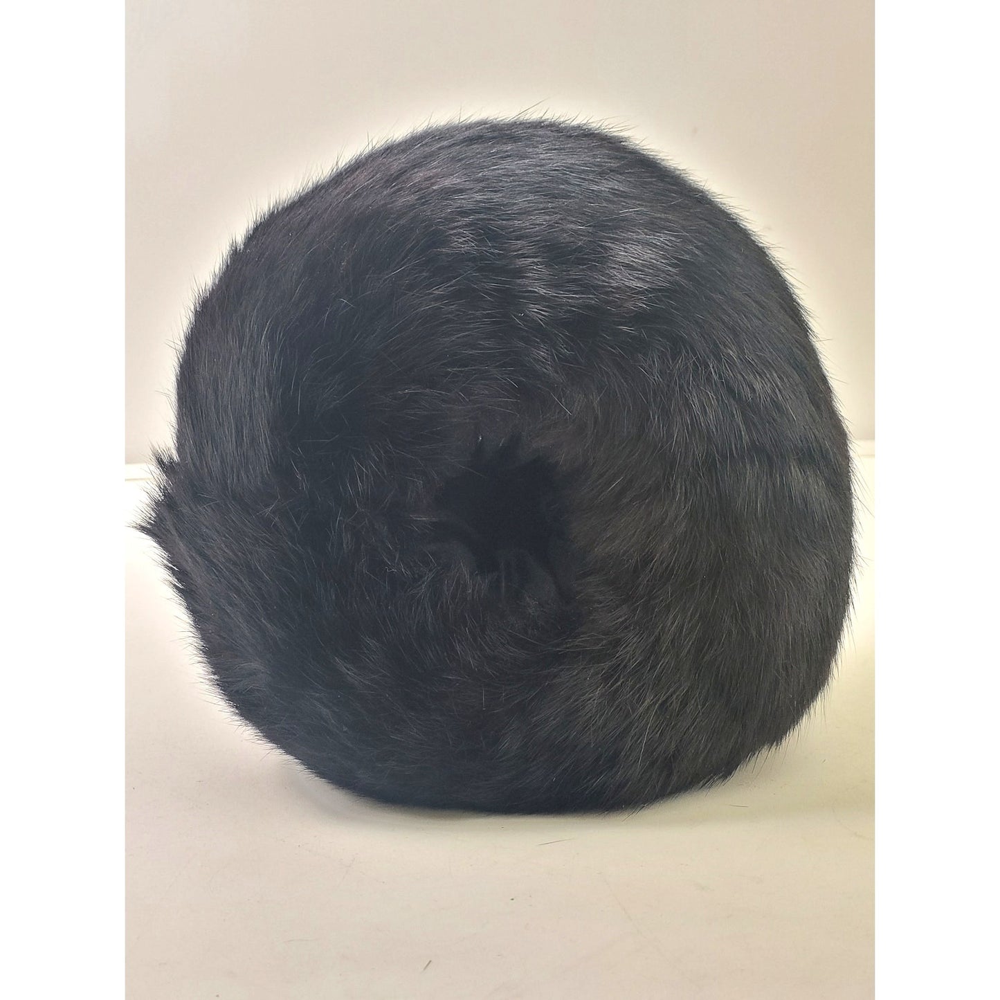 Vintage Black Fur Muff Handwarmer Lined w Wrist Strap