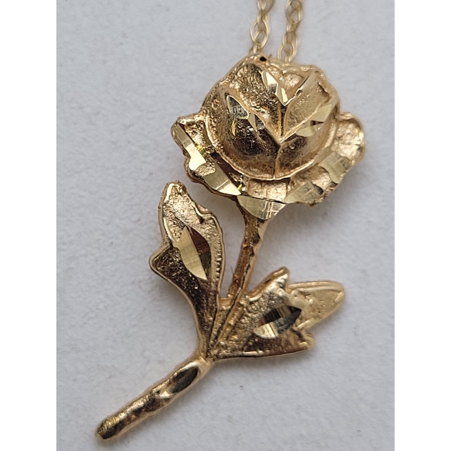 14K Solid Yellow Gold Rose Pendant on Dainty 18" Chain | 2.51 Grams