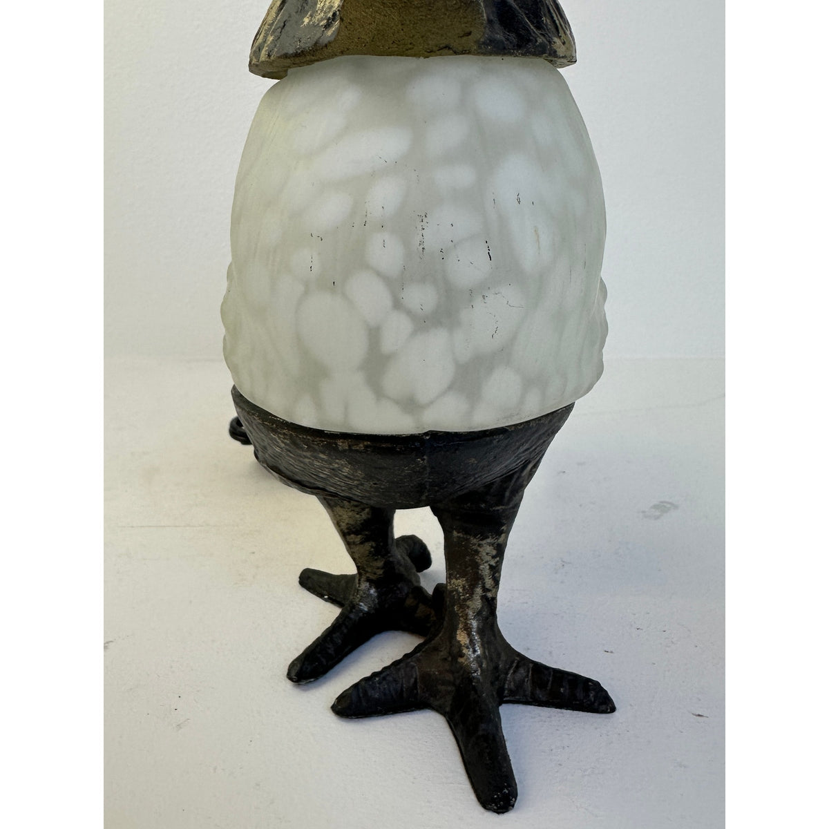 Vintage Metal and Frosted Slag Glass Rooster Accent Lamp