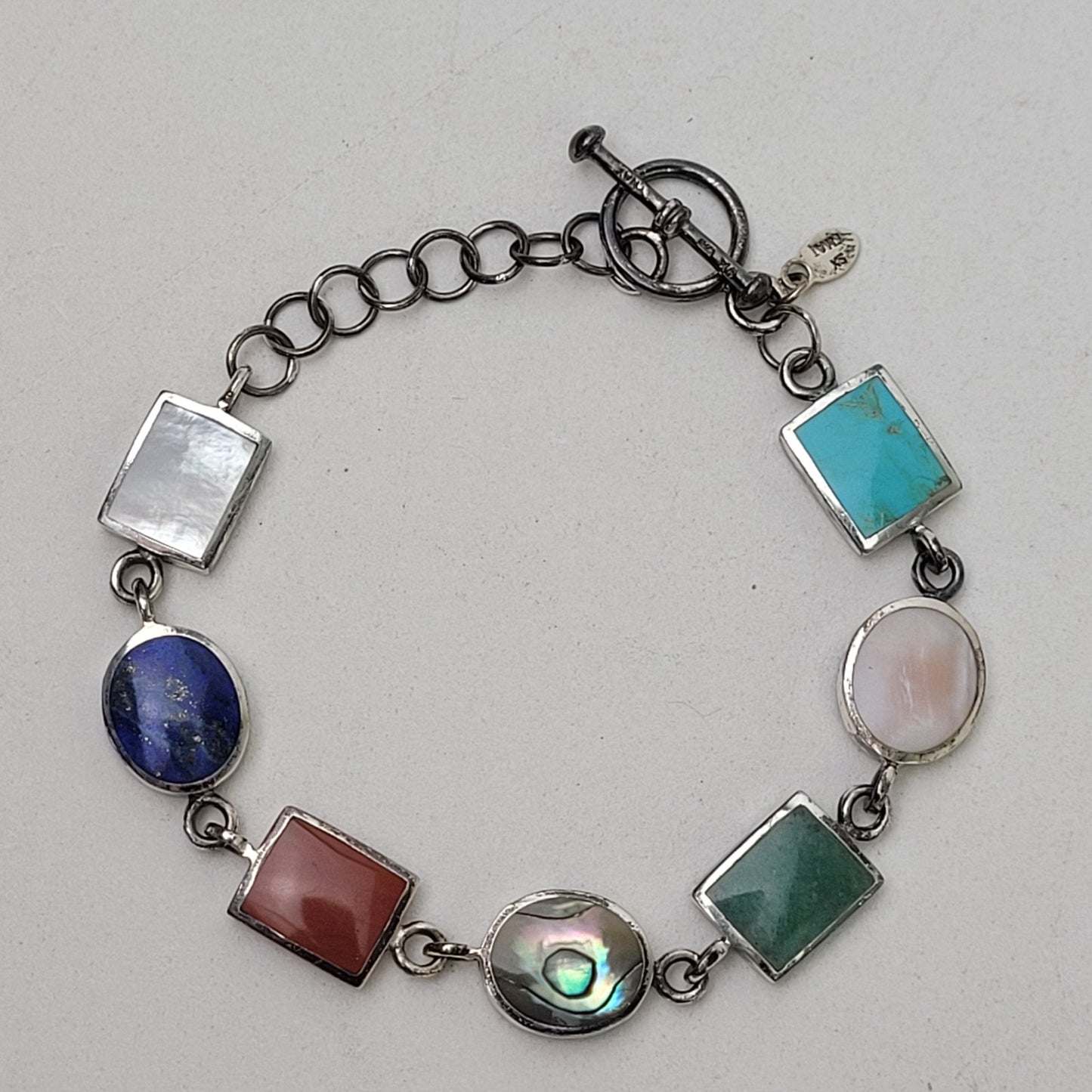 VTG Sterling Silver Multi-Colored Semi Precious Stones Reversible Bracelet