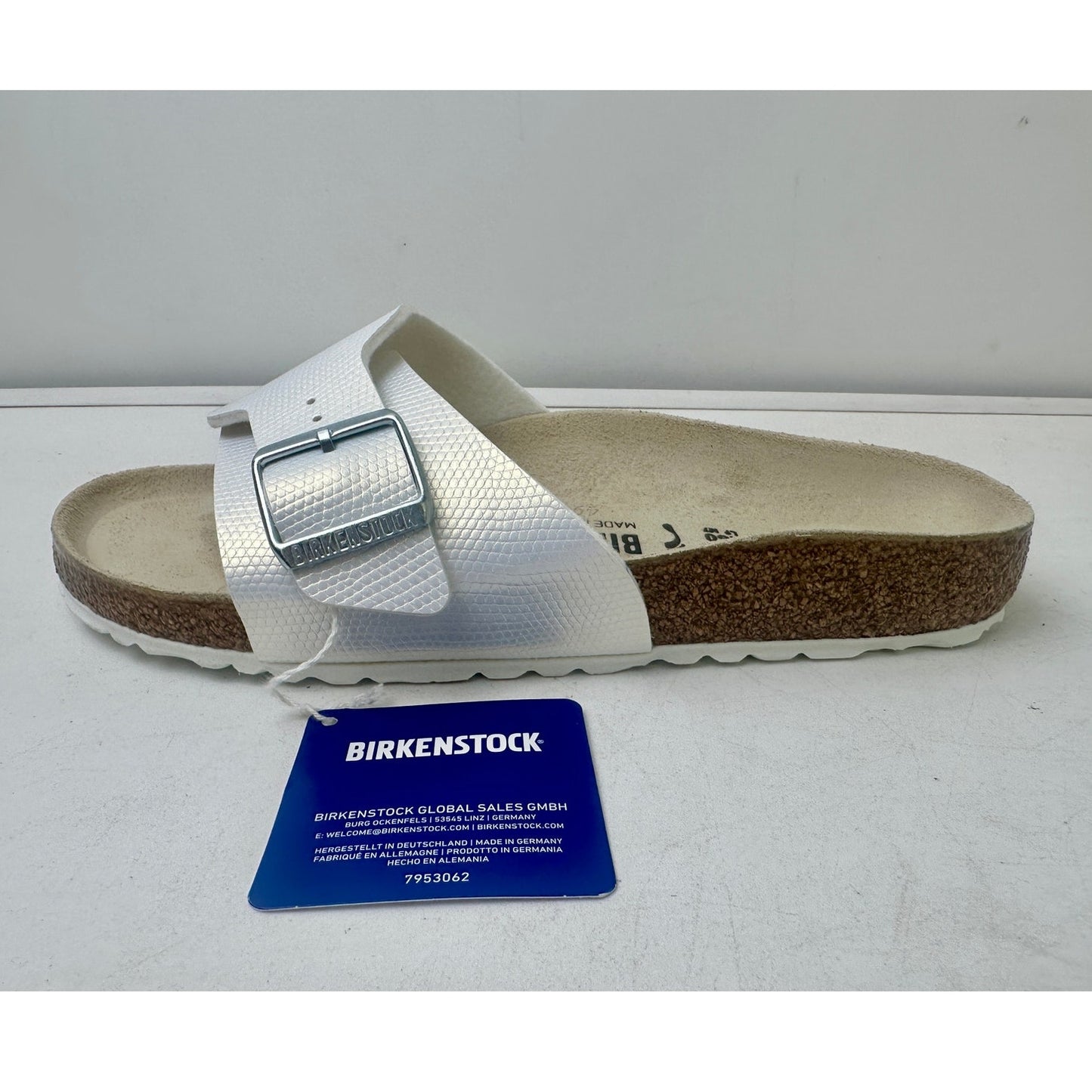 NEW Birkenstock Catalina Slide Sandals White Shiny Lizard Women's Sz 9
