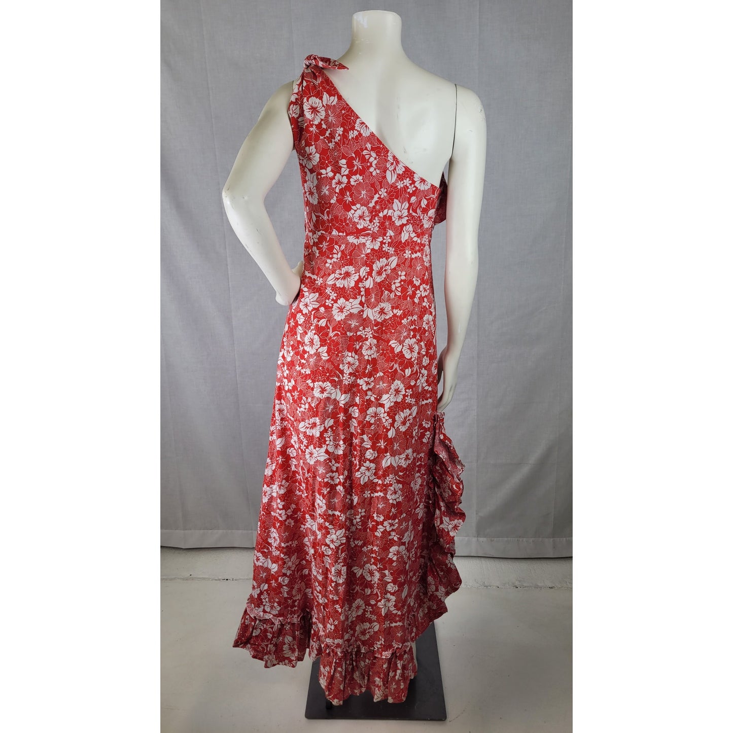 Vintage 1960s/70s Handmade One-Shoulder Hawaiian Dress Side Slit Sz S/M