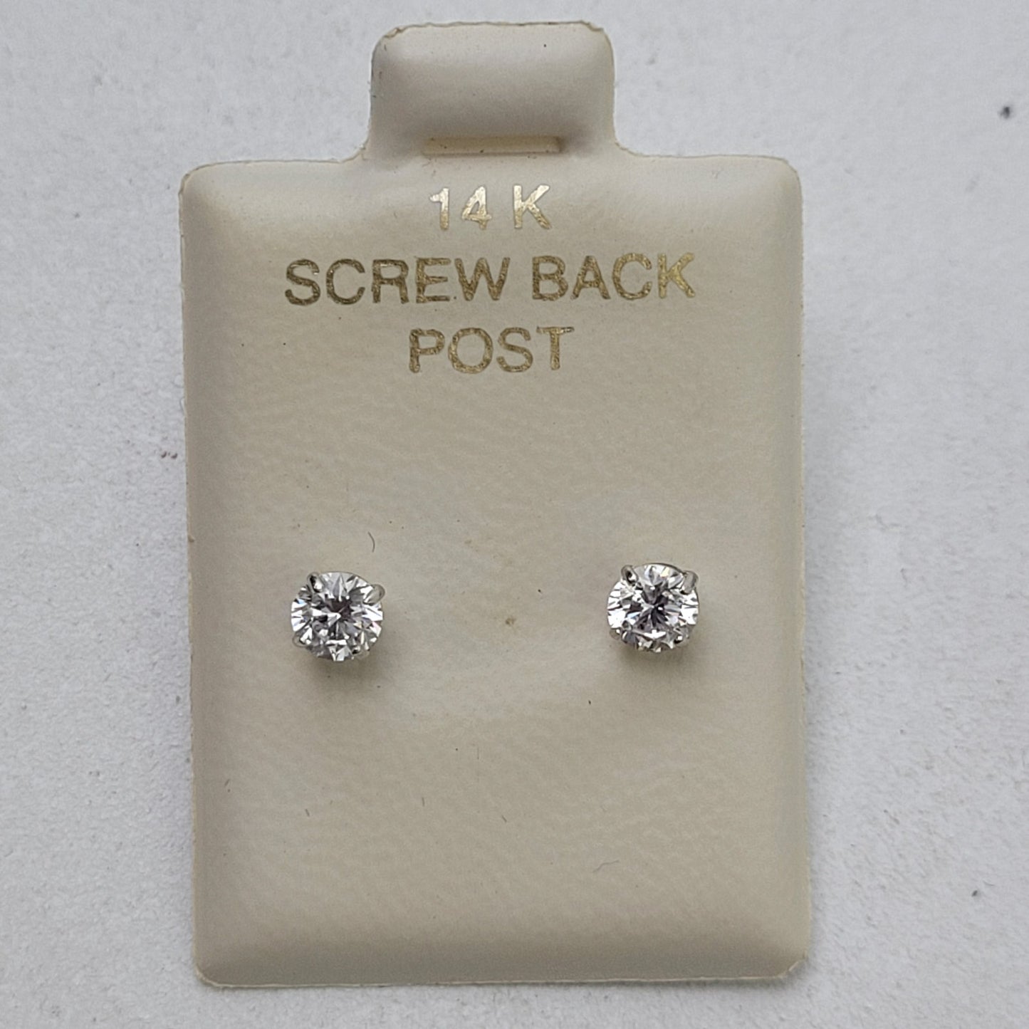 14K White Gold & 4mm Cubic Zirconia Sparkling Stud Earrings Piercing Pagoda NIB