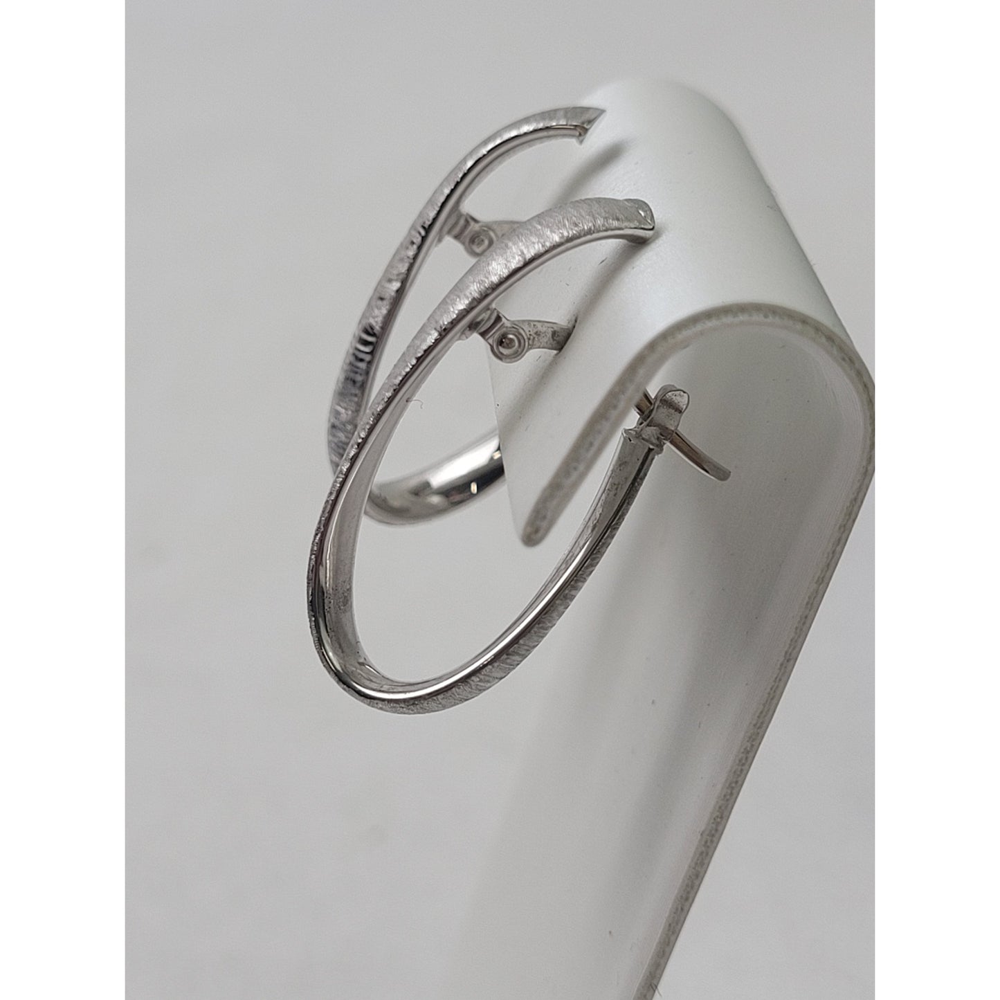 14K White Gold Abstract Hoops w Brushed Finish Made in Italy 28mm Long | 1.77 g