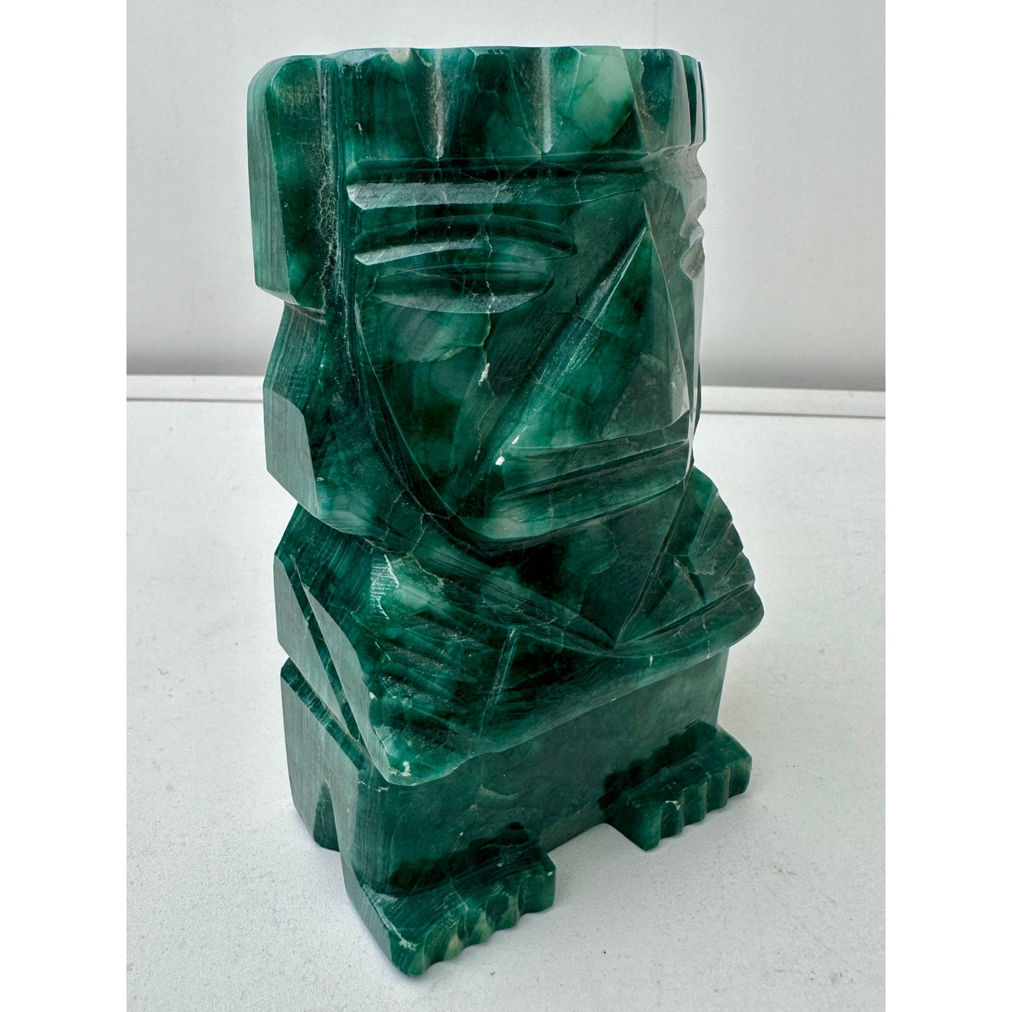 Vintage Hand-Carved Green Onyx Aztec/Mayan Tribal Figurine