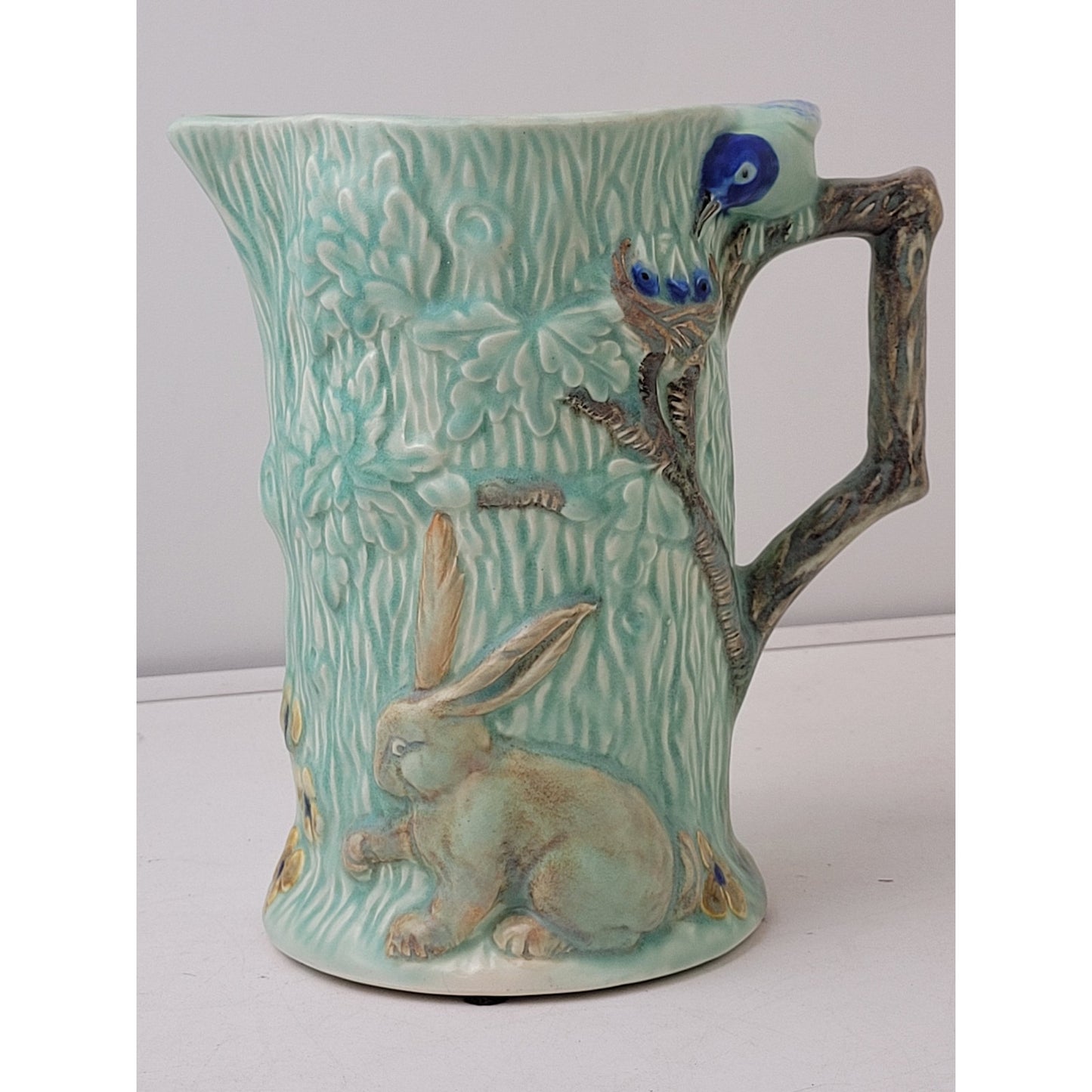 VTG 1940s Wade Heath "Woodland' Pottery Pitcher 3D Blue Bird & Rabbit