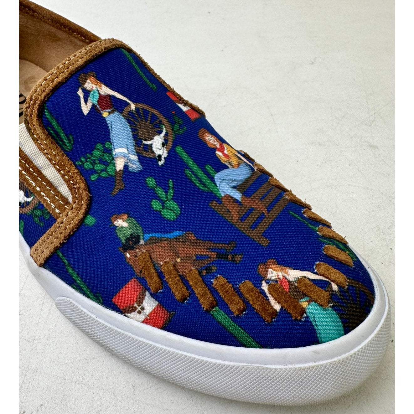 Justin Reba Blue Western Cowgirl Print Slip-On Shoes Women's Sz 9.5