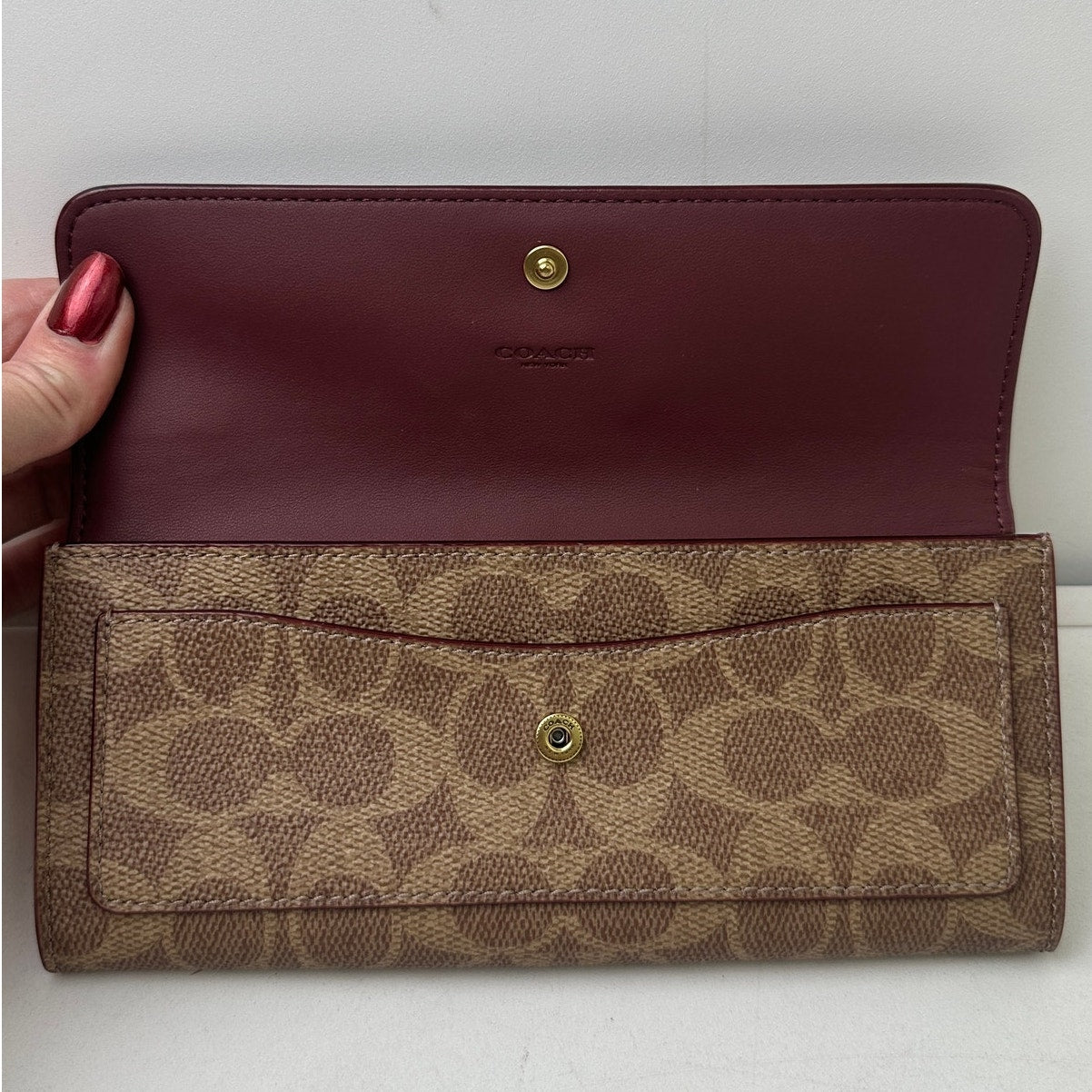 Coach Mila Long Flap Wallet in Signature Canvas & Leather | Tan Caramel