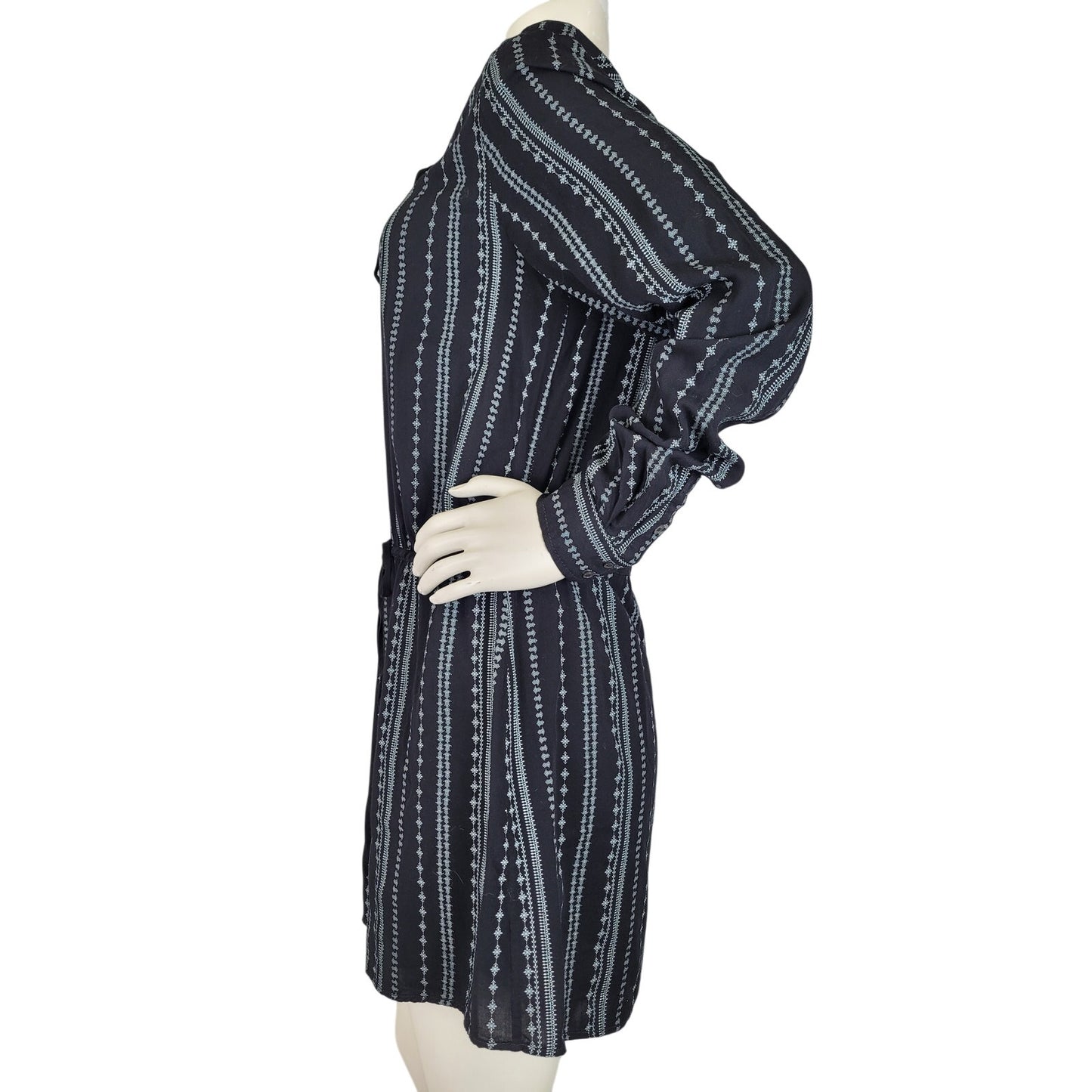 Paige Rockabilly Hobo Mini Dress Lace-up Neckline Black & Blue Women's Sz M
