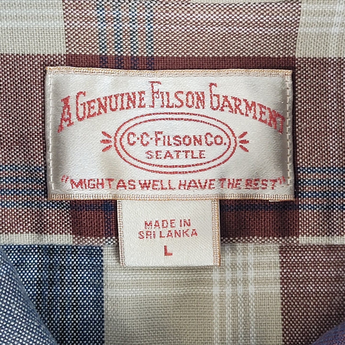 Filson Rustic Short Sleeve Camp Shirt 100% Cotton Blue & Red Plaid Sz L