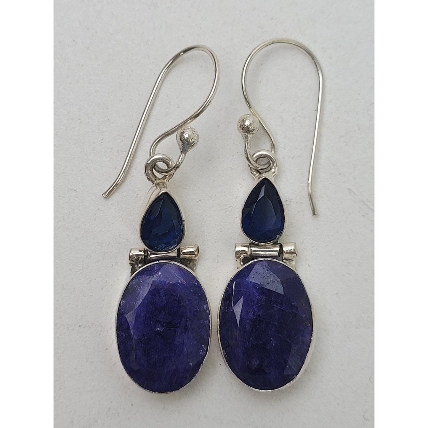 Sterling Silver Sapphire or Lapis & Navy Blue Stone Dangle Earrings 49mm Drop