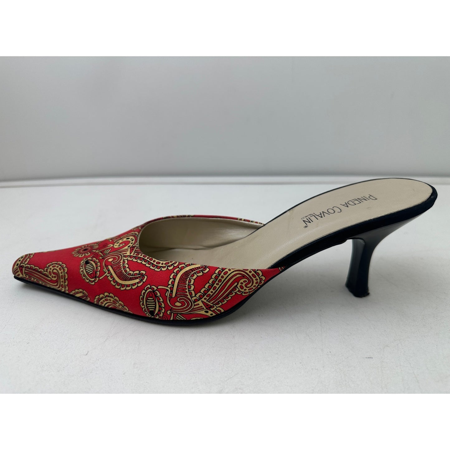 Vintage Pineda Covalin Red Paisley Kitten Heel Mules Women's Sz 7.5