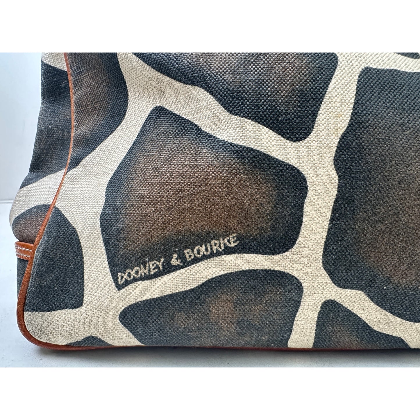 Vintage Dooney & Bourke Giraffe Print Canvas Tote Bag W/ Charms