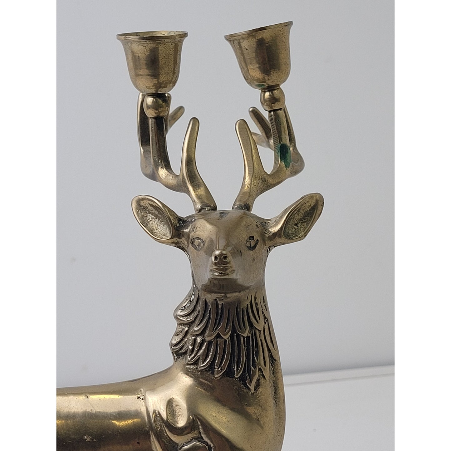 Vintage Solid Brass Reindeer Candlestick Holder 11 1/4" Tall