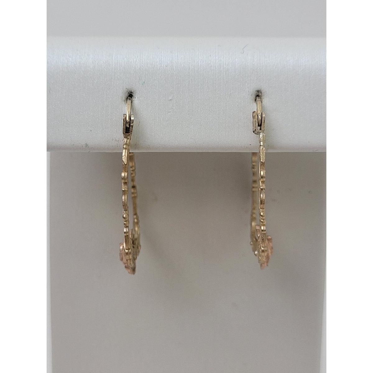 VTG 10K Yellow & Rose Gold Designer Michael Anthony Rose Filigree Hoop Earrings
