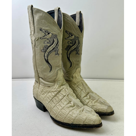 Vintage Rodeo Bravo Bone Embroidered Crocodile Western Boots Men's Sz 10.5 (Mex 28.5)