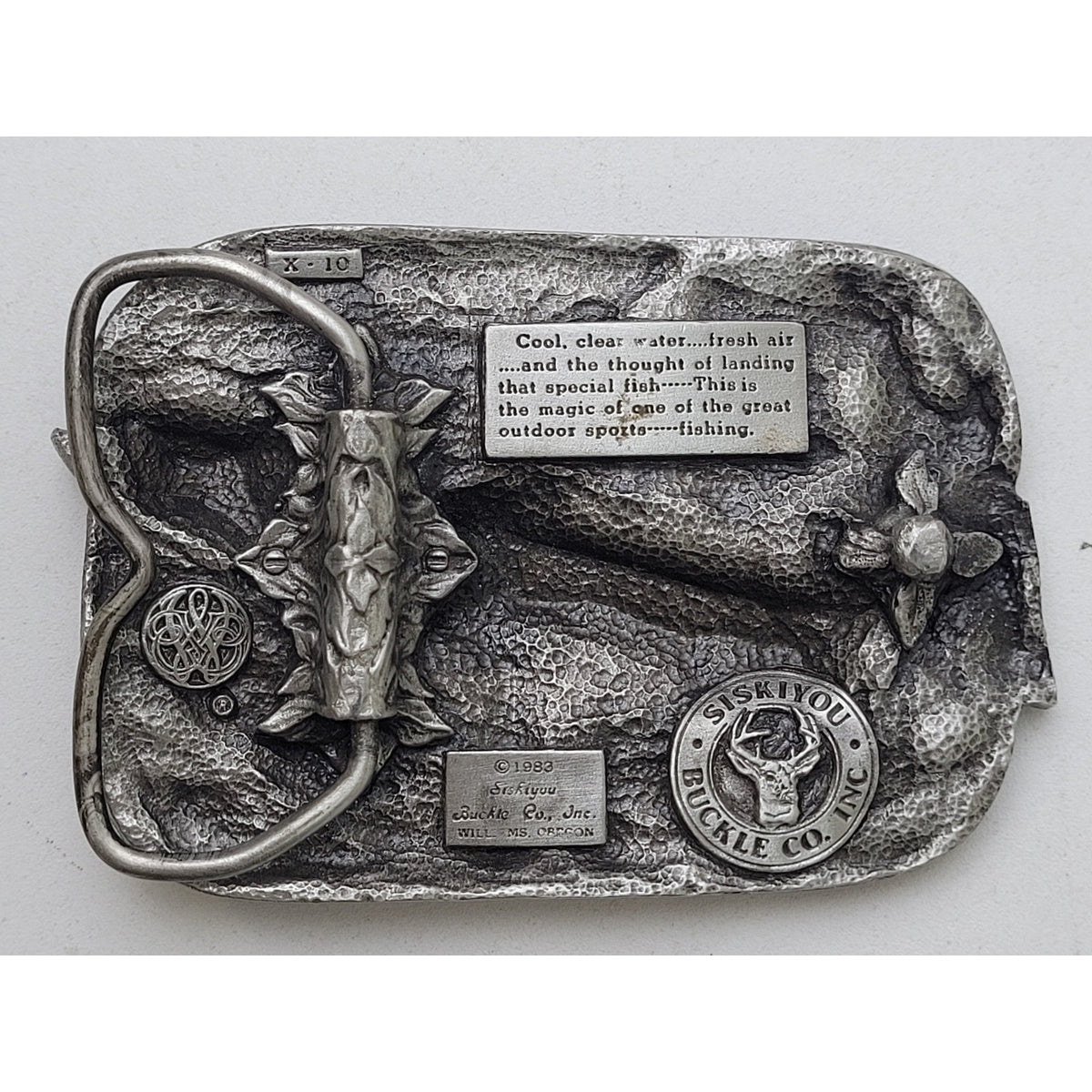 VTG 1983 Siskiyou Buckle Co. Inc. Fishing Pewter Belt Buckle