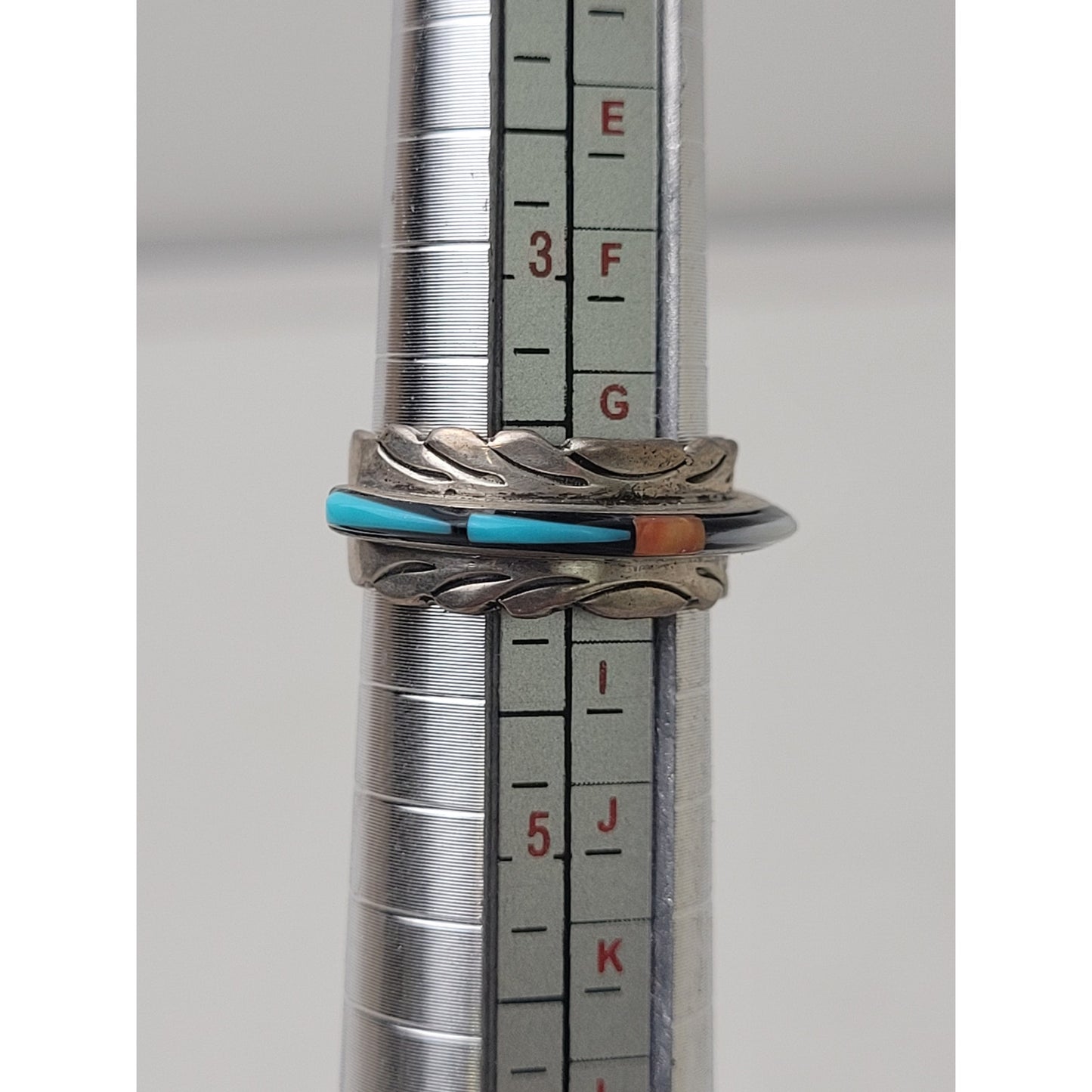 Vintage Native American Sterling Silver Ring Multi-Stone Inlay | Sz 3.75