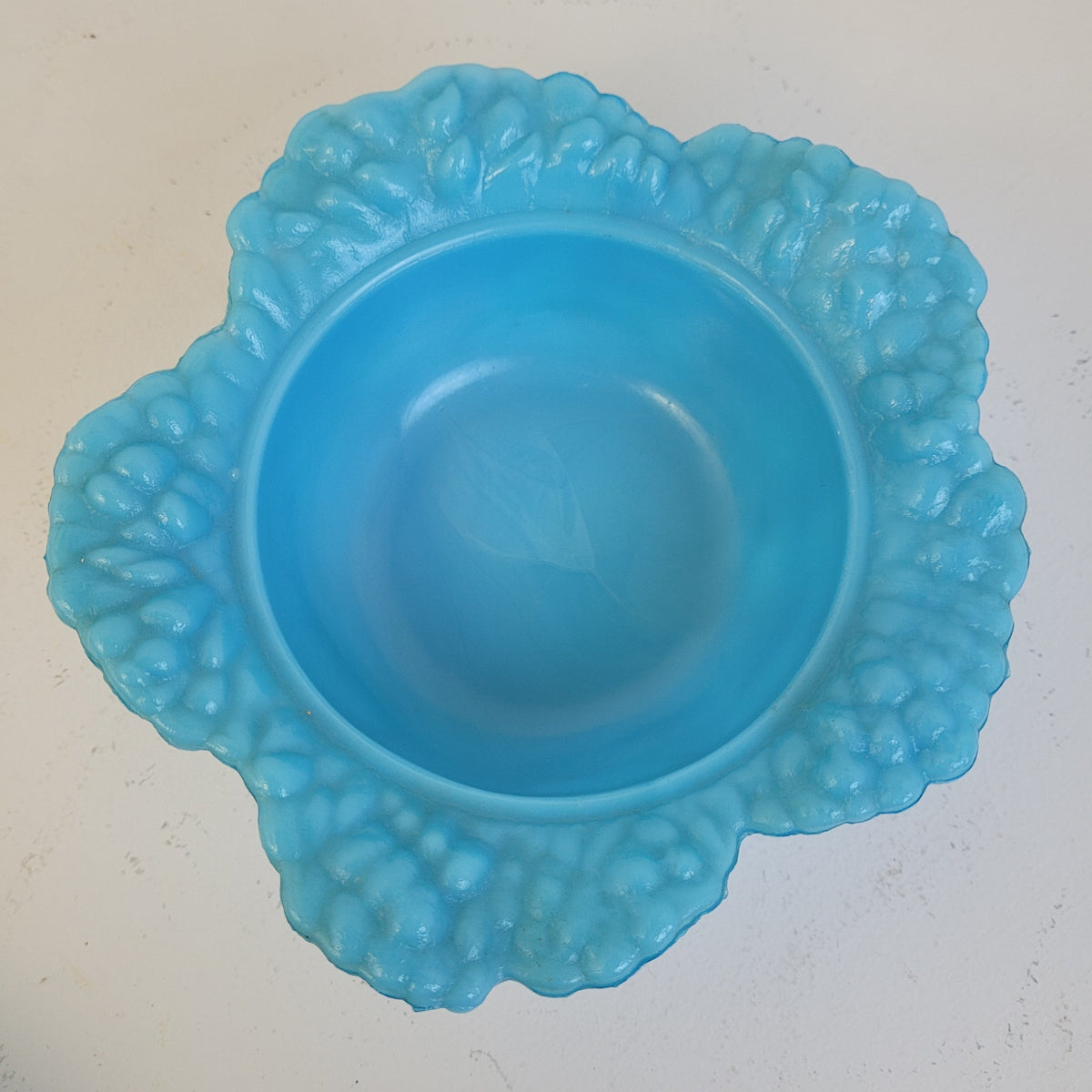 Vintage French Opaline Glass Portieux Vallerysthal Cabbage-Shaped Covered Bowl