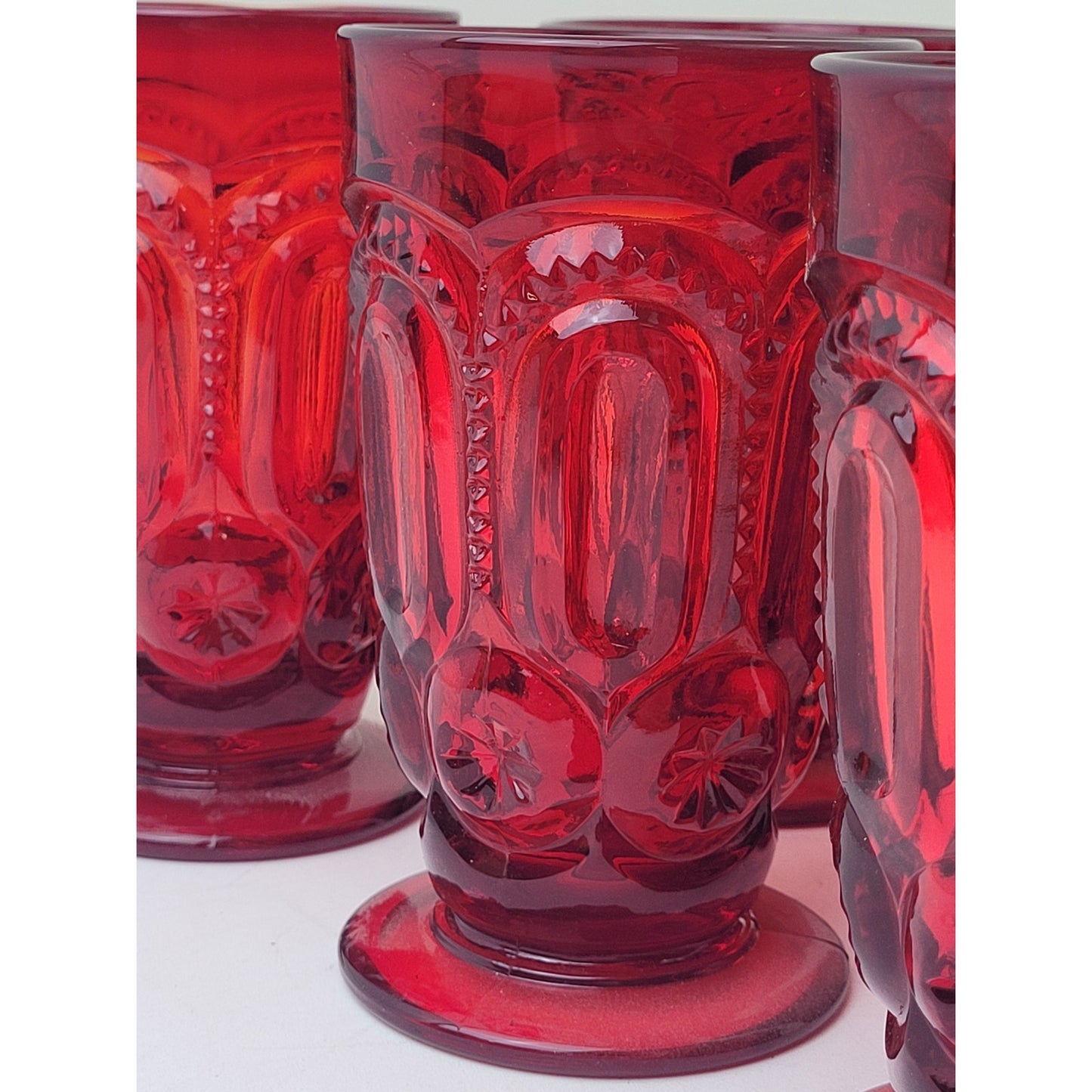 Set of 10- L.E. Smith Moon & Star Glass Ice Tea Glasses Red 5 1/2” Tall Top 3” W