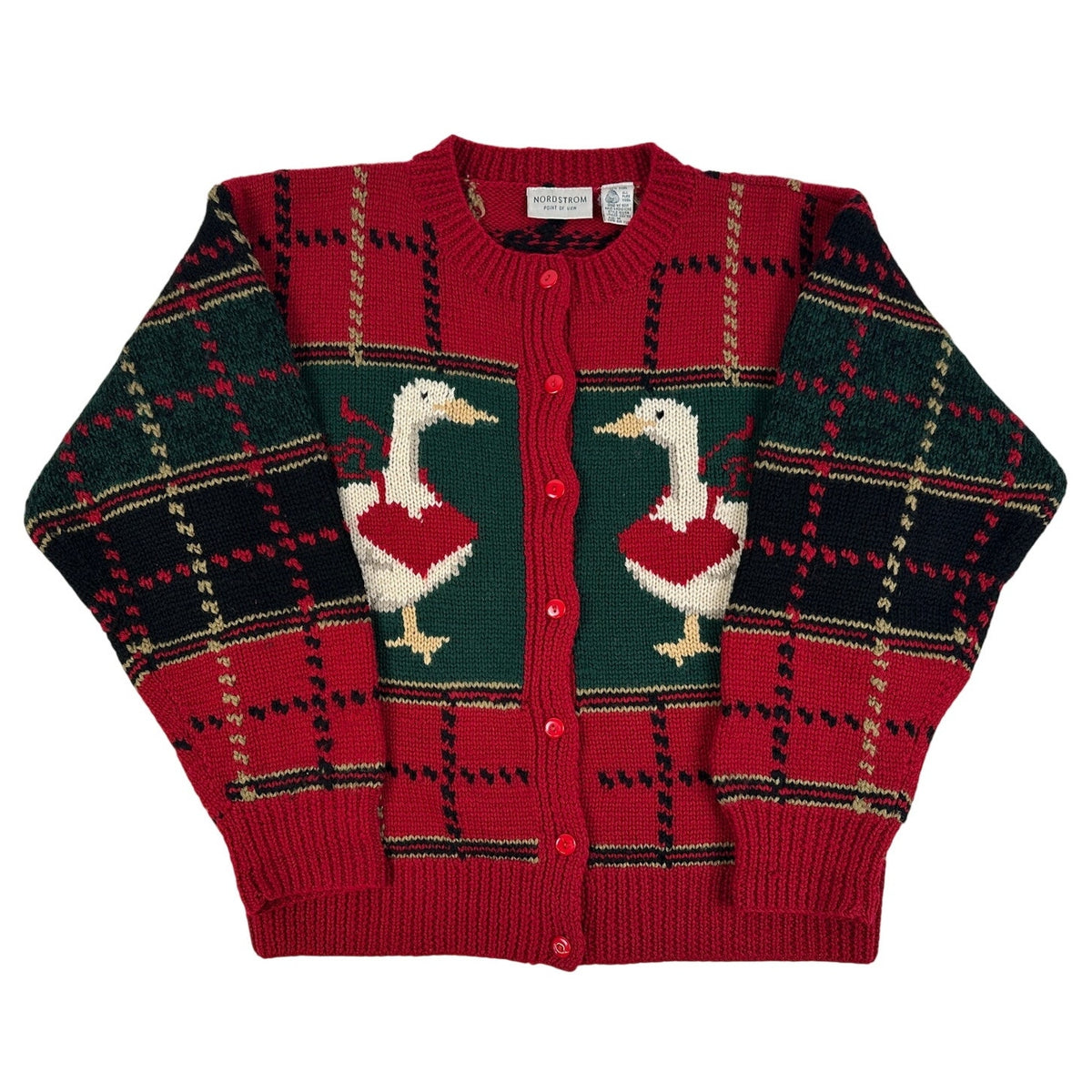 Vintage Nordstrom Point of View Plaid Goose Wool Cardigan Sweater Women's Sz M