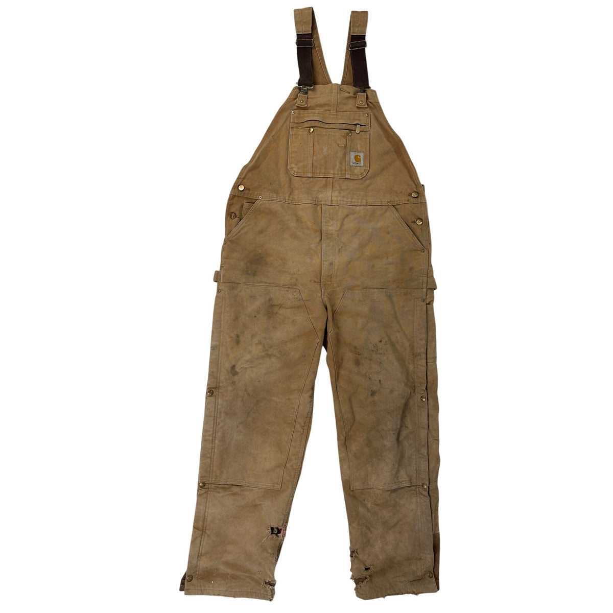 Carhartt R41 BRN Distressed Quilt-Lined Double Knee Overalls Men's Sz 44x32