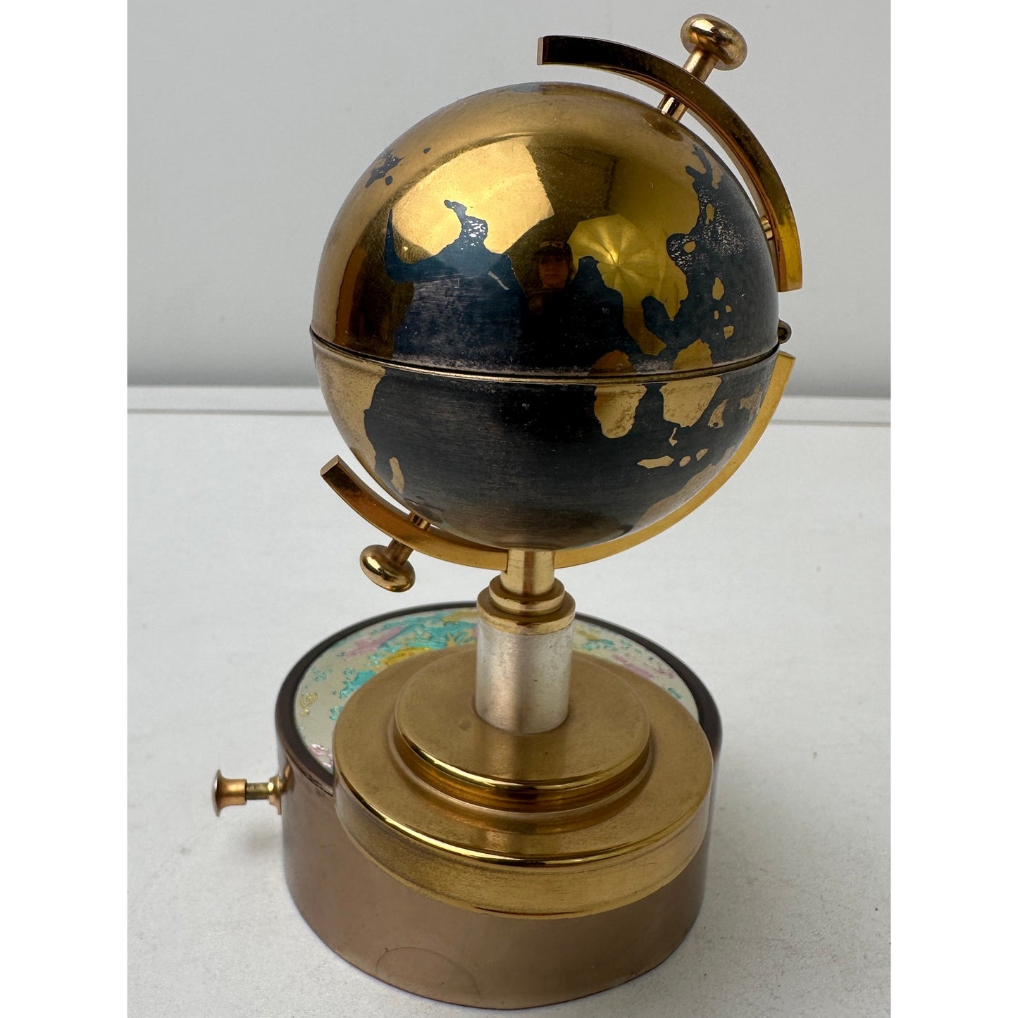 Vintage Mid-Century Brass Spinning Music Box Globe Table Lighter