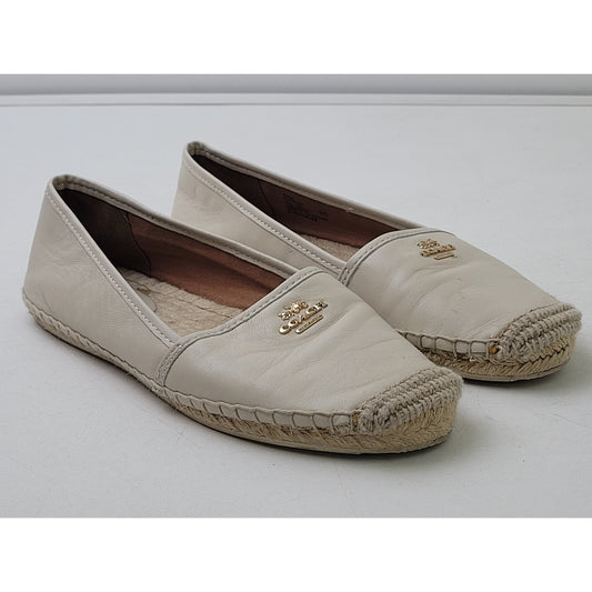 Coach Rodelle Espadrille Ivory Leather Flats Women's Sz 7.5