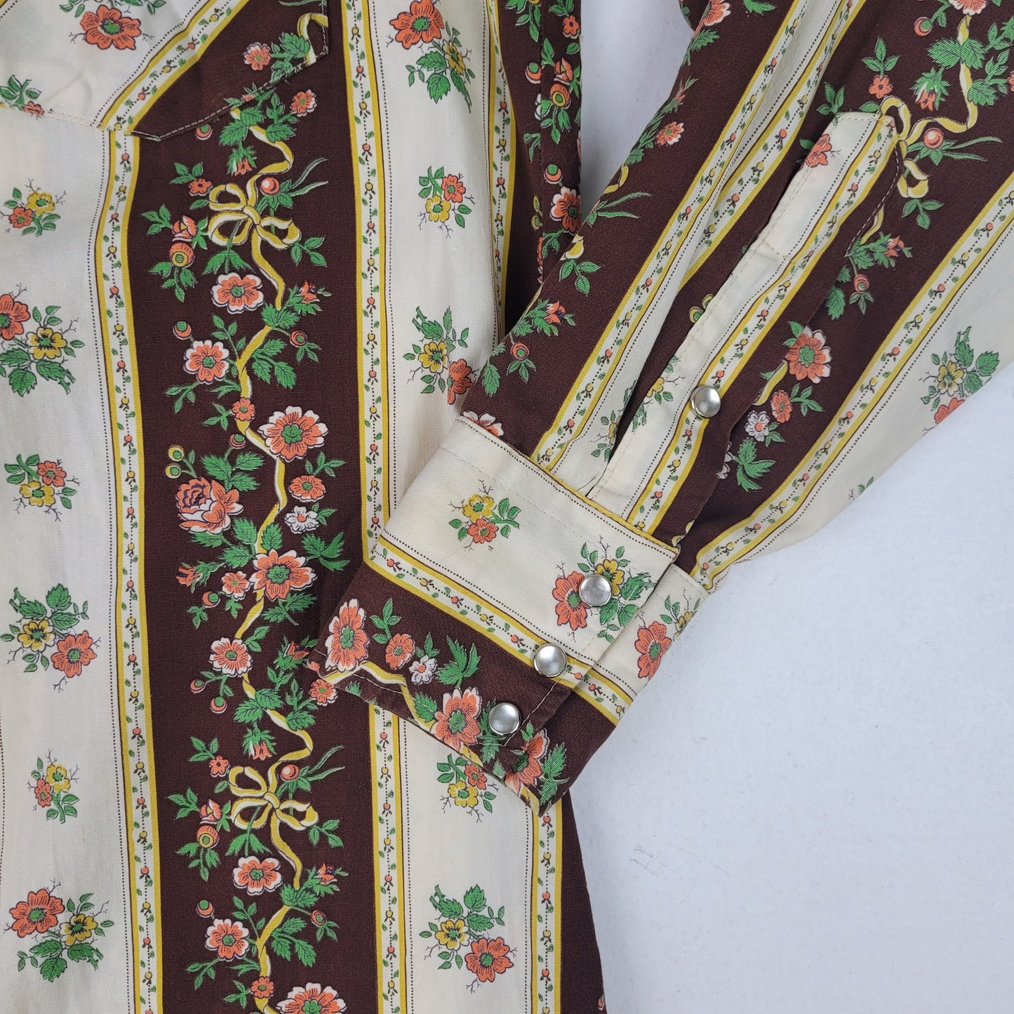 VTG 1970s Tem Tex Western Pearl Snap Floral Print Shirt Men's Sz S