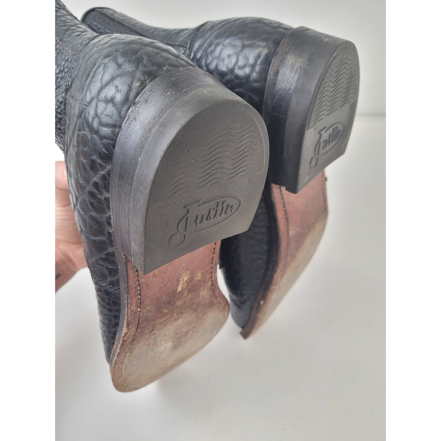 Vintage Justin Black Leather Roper Boots Lace-up Western Men's Sz 8.5D