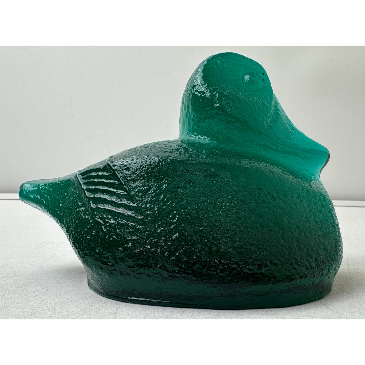 Vintage Blenko Emerald Green Textured Glass Duck Pair of Bookends