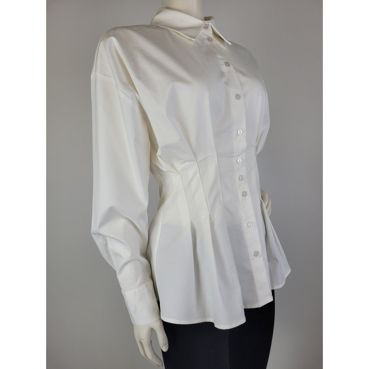 Anthropologie Exquise Tobie Fitted Waist Button Down White Shirt Sz S NWT