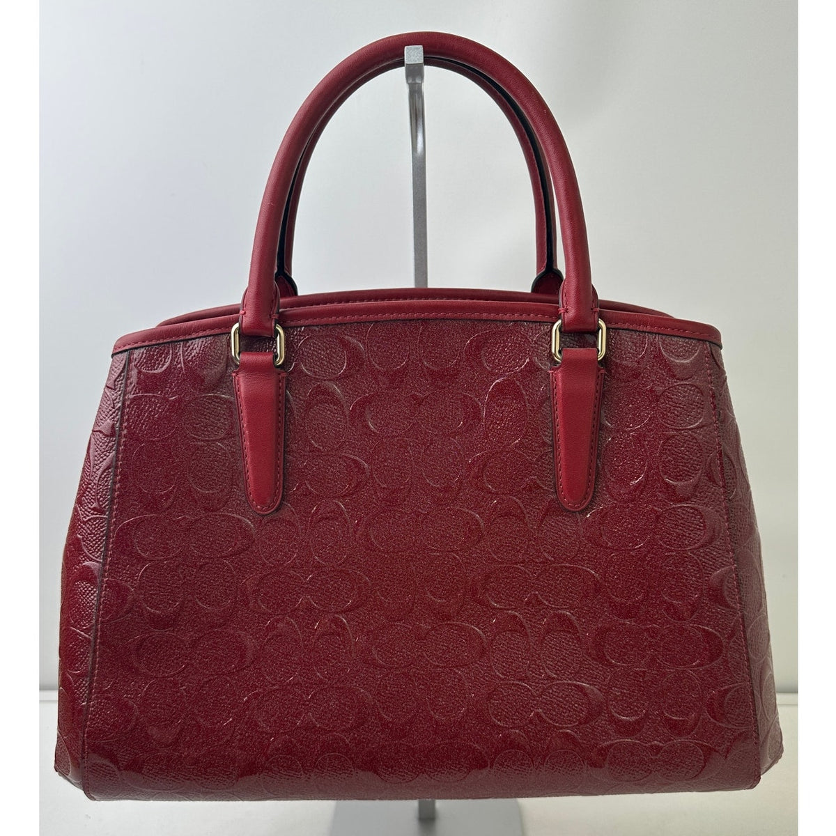 Coach Signature Debossed Patent Leather Cherry Red Small Margot Carryall