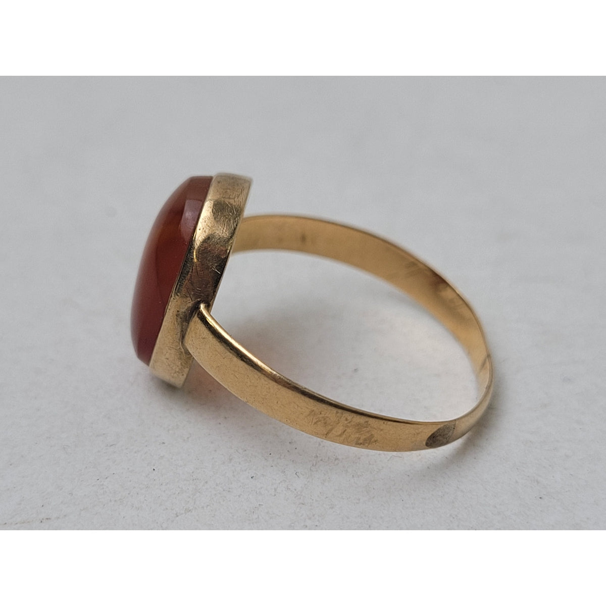 VTG 17K Yellow Gold Bezel-Set Carnelian or Agate Men's Ring Sz 11 1/4 | 3.07g
