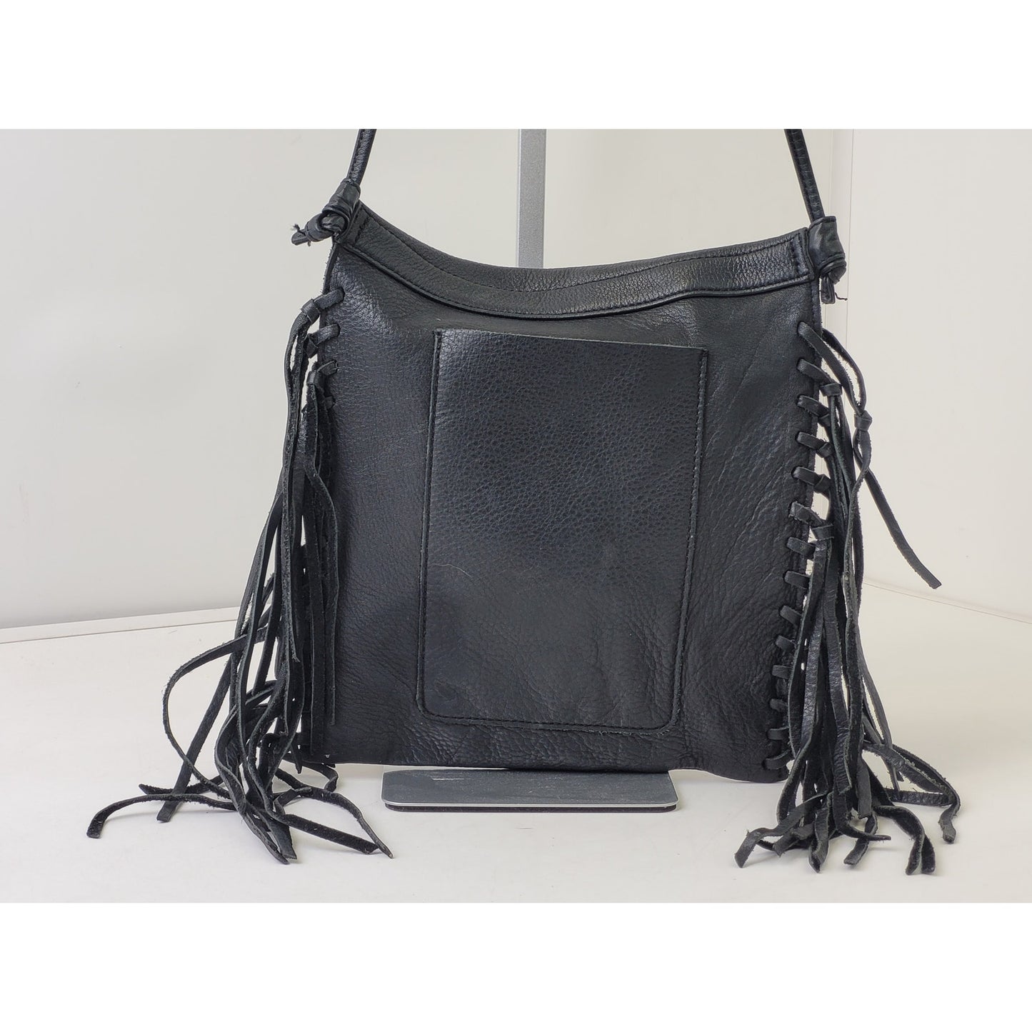 Hobo Black Leather Fringe Foldover Crossbody Purse Boho Western Style