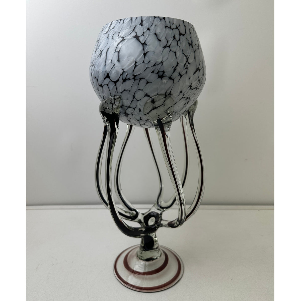 Vintage Jozefina Krosno Handblown Glass Jellyfish / Octopus Pedestal Bowl Vase