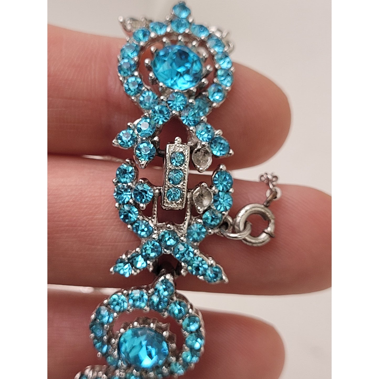 Vintage 1950s ORA Blue Rhinestone Necklace, Bracelet, & Earrings Set