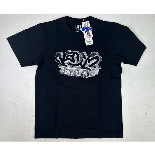 KAWS x Uniqlo UT Graffiti Wordmark Tank Tracks Black Tee Shirt Men's Sz XS | NWT