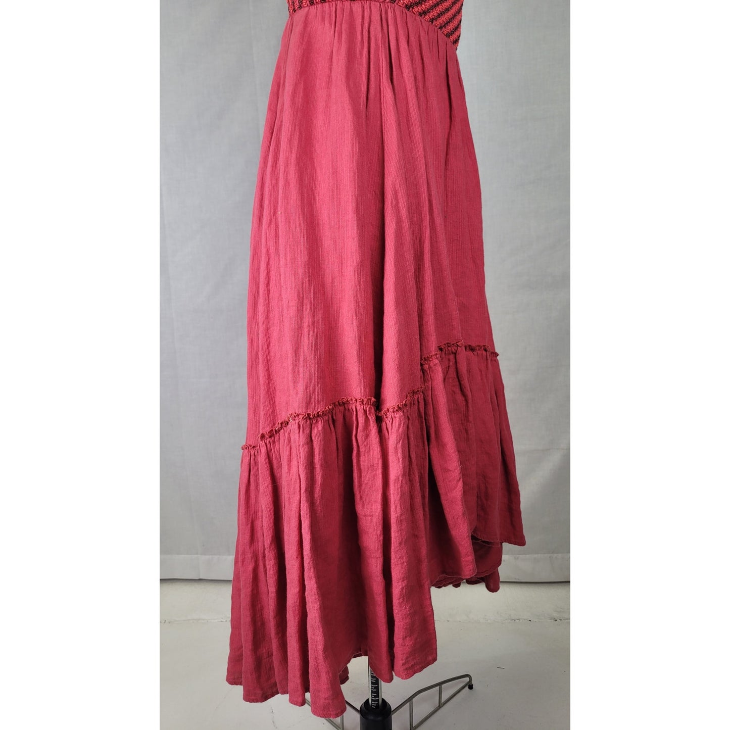 Free People Shimmers in the Sky Linen Maxi Dress Bead Embellished Bodice Sz L