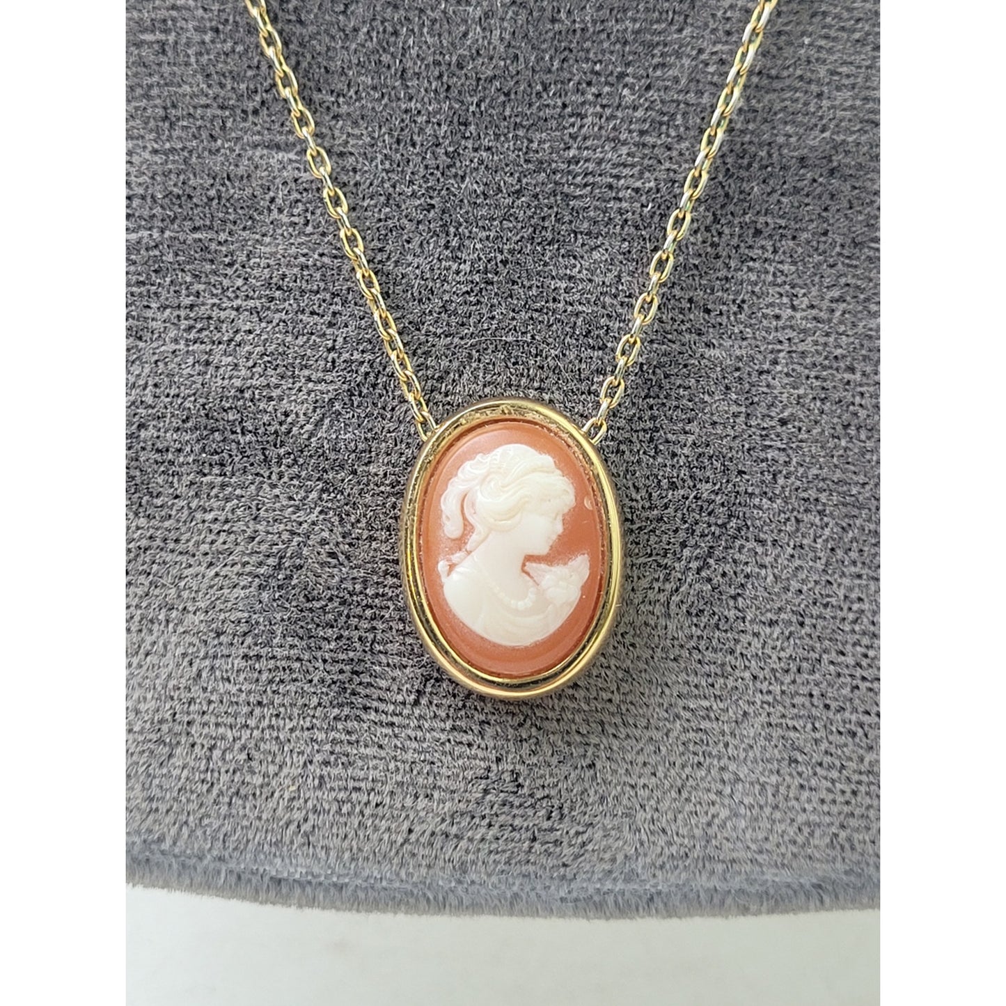 Vintage Trifari Cameo Gold-Tone Pendent Necklace, Post-Back Earring, Pin Set