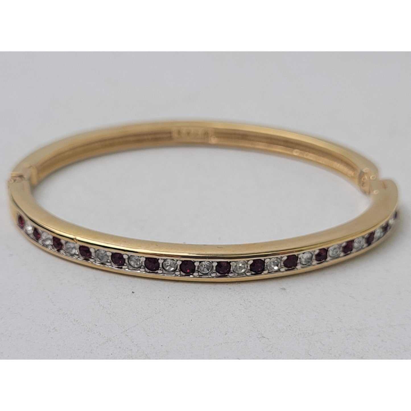 Swarovski Red & Clear Rhinestone Gold-Tone Hinged Bracelet Signed | 6.5 Inches