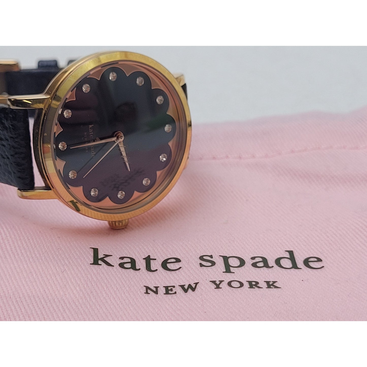 Kate Spade New York Gold-Tone Watch Black Face Black Leather Band