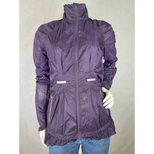 Lululemon Purple Run Wild Jacket Mesh Panels Ruffle Detail Women's Sz 4/6