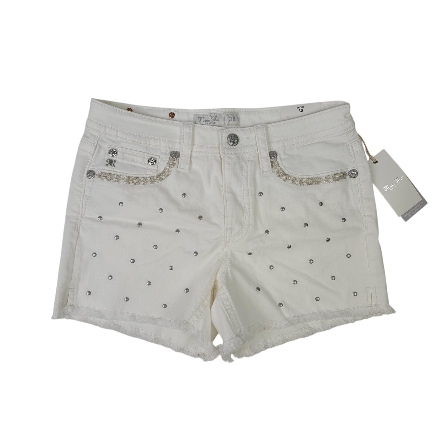 Miss Me Elara Studded Shorts White Denim Mid-Rise Women's Sz 30 NWT
