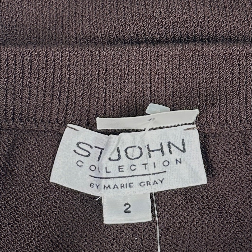 Vintage St. John Collection Chocolate Brown Wool Blend Knit Skirt Sz 2 NWT